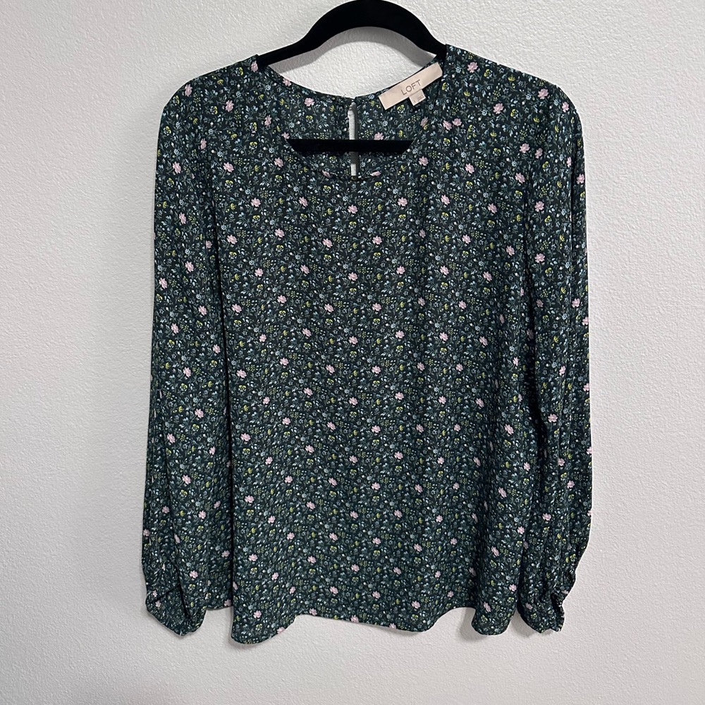 Loft Floral Blouse with Lantern Sleeves
